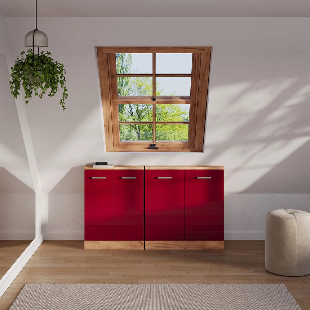 Set di mobili sottotetto Rion Rosso lucido/Rovere dorato Set di 2 Vicco