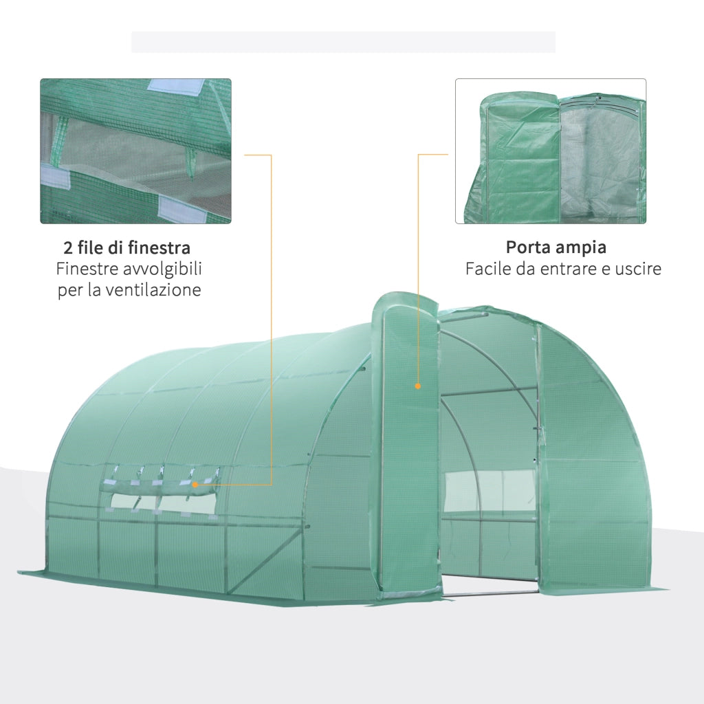 EasyComfort Serra per Orto a Tunnel con Porta e 8 Finestre, Serra da Giardino in PE e Metallo Zincato, per Coltivazaione Piante, 600x300x200cm