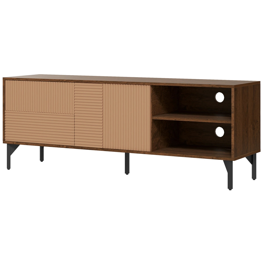 Mobile TV con 2 Armadietti e Vani Aperti, Legno, Marrone ¨C zephmum ¨C 150x40x56cm