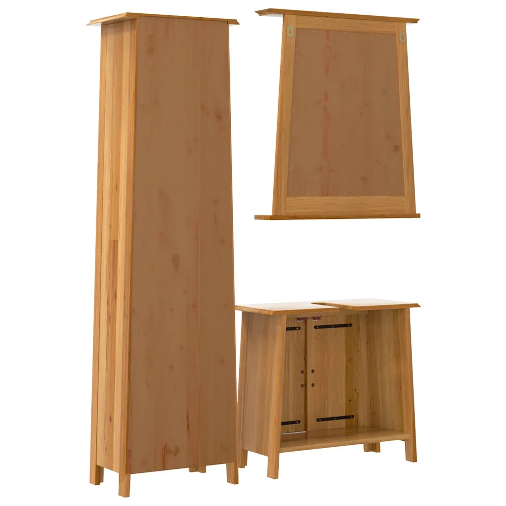 Set Mobili da Bagno 3 pz in Legno Massello di Pino