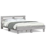 Letto matrimoniale | Letto per adulti | Giroletto Testiera Grigio Sonoma 140x200 cm Legno Multistrato