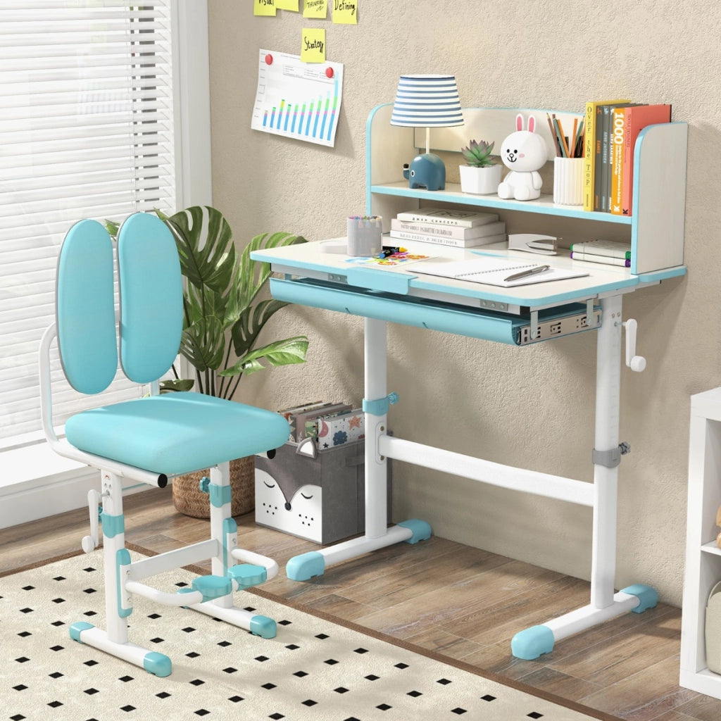 Scrivania da studio per bambini regolabile in altezza con piano inclinabile, Tavolo da scrittura per bambini Blu-Tavoli e sedie