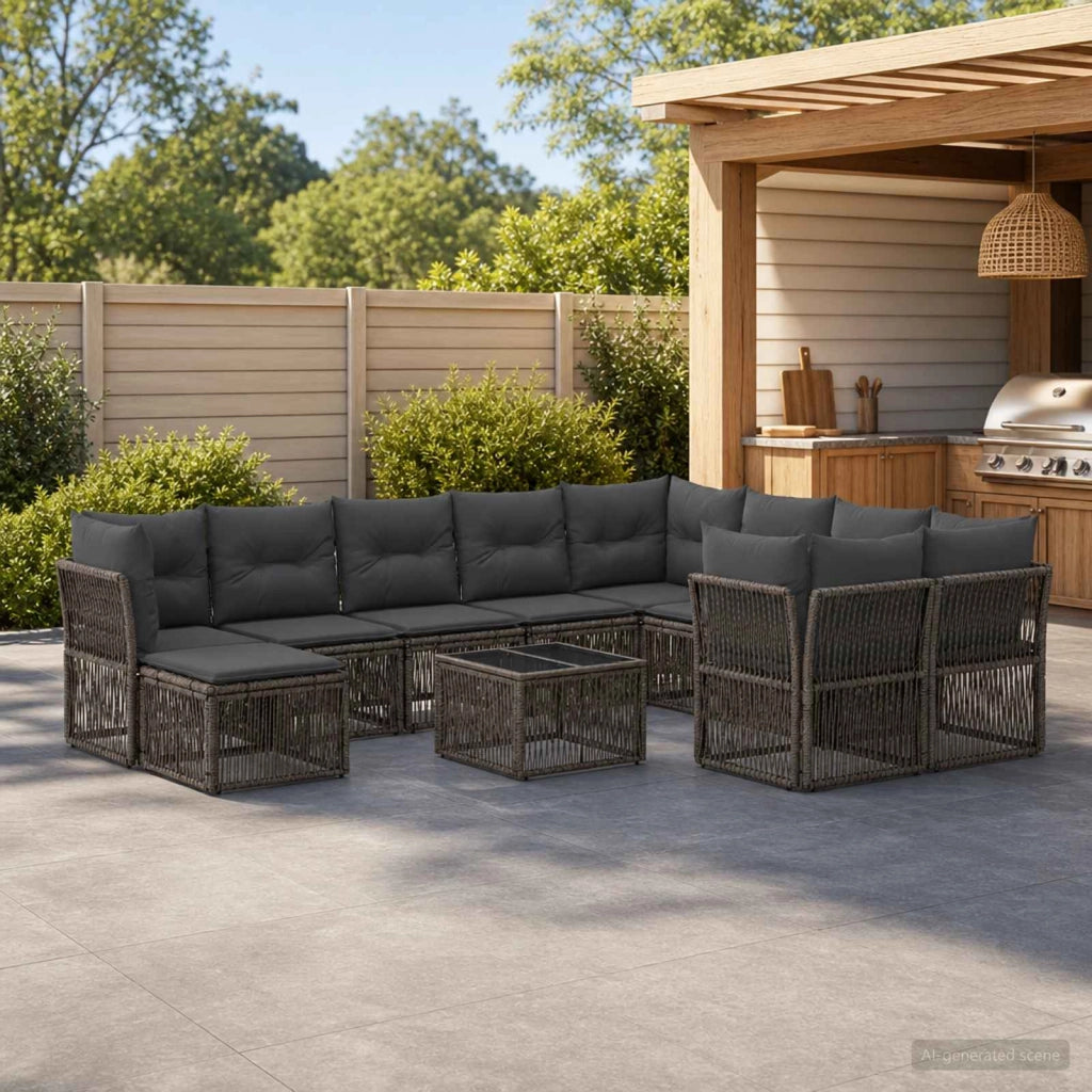 Set Divano da Giardino 11 pz Grigio polyrattan 3434450