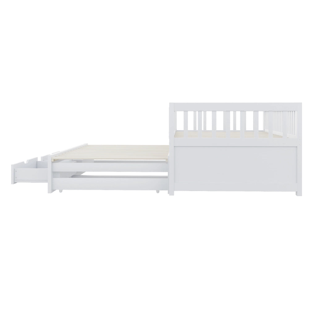 Letto singolo 90x200 cm con letto estraibile; 2 cassetti e rete; bianco