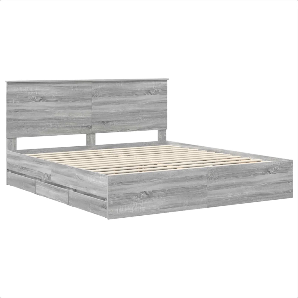 Struttura del letto con cassetto Grigio Sonoma 200 x 200 cm