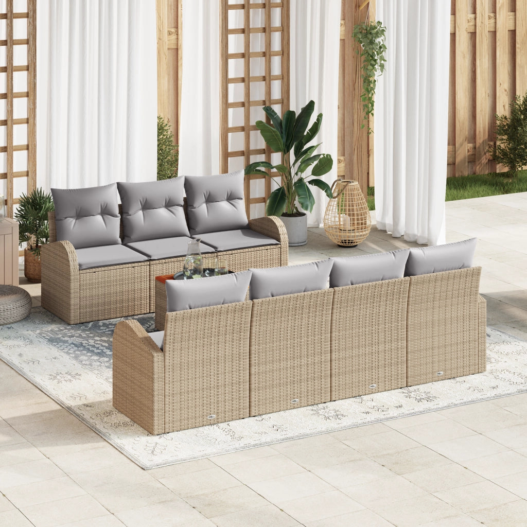 Set di divano da giardino da 8 pezzi con cuscini Beige in polyrattan Acacia