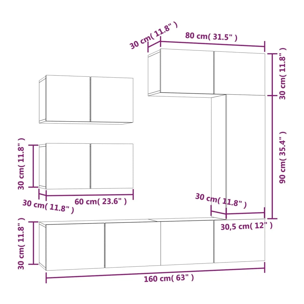 Set di Mobili Porta TV 6 pz Rovere Fumo in Legno Multistrato cod mxl 12123