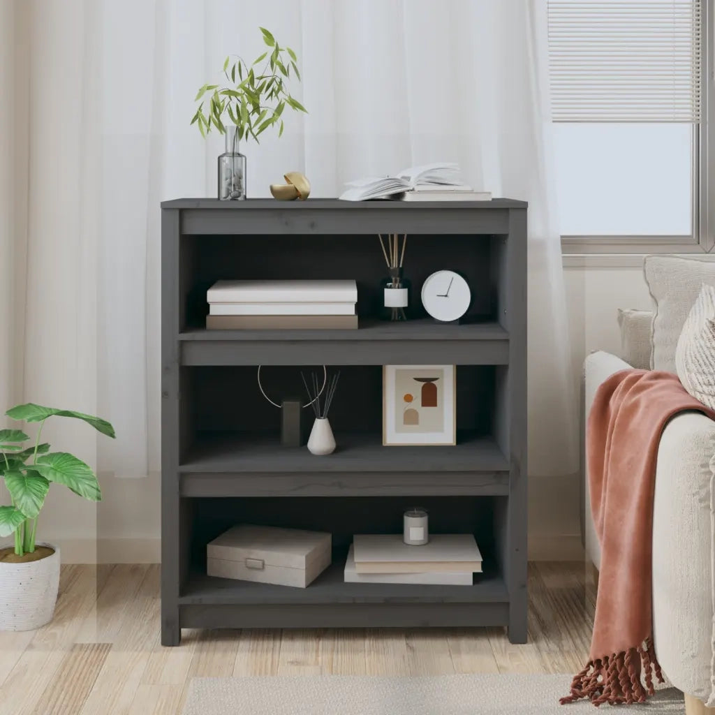 Libreria Grigia 80x35x97 cm in Legno Massello di Pino 821681