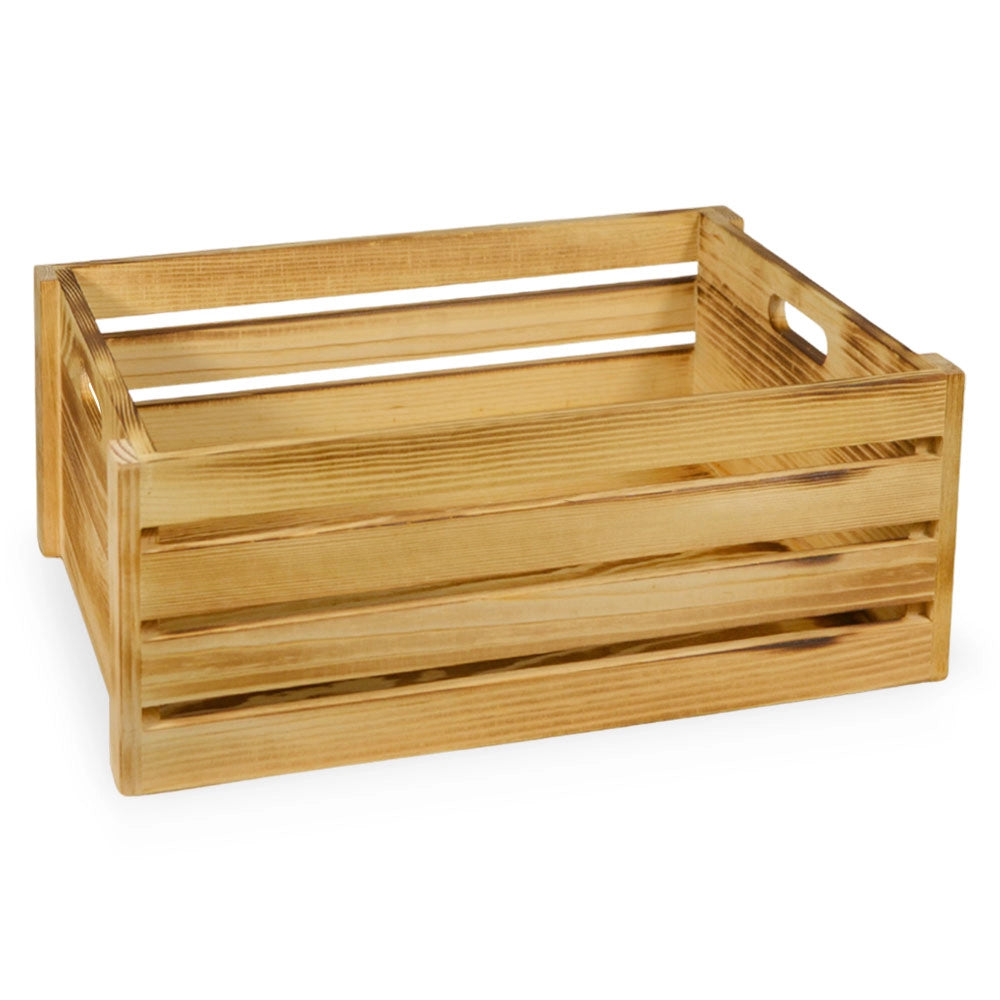 Cassettina Contenitore Portaoggetti in Legno Fiammato con manici cm 39x29x h15