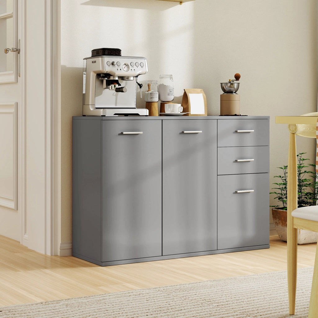 Cassettiera Moderna con 3 Ante e 2 Cassetti ¨C Zephmum ¨C Legno, Grigio Chiaro, 106x35x76 cm