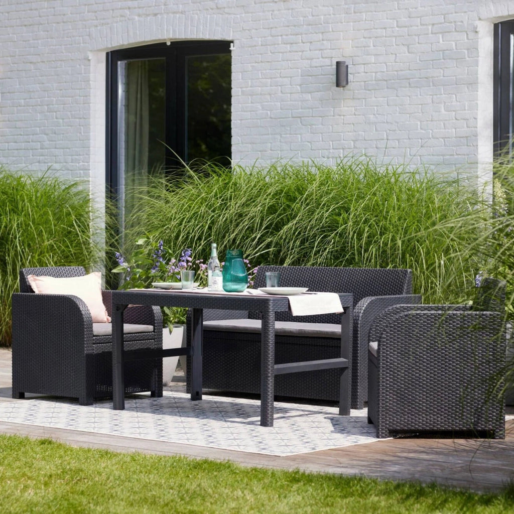 Set salotto da esterno Joliette, Salottino outdoor, Set da balcone o giardino, Composizione soggiorno per esterni, 129x62 h77 cm, Antracite