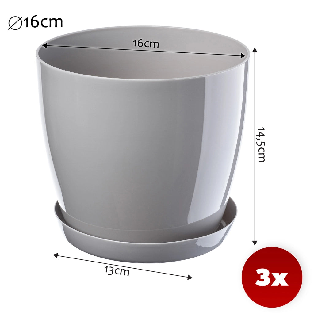 Vaso da fiori KADAX, fioriera, coperchio, 16 cm, supporto per fiori, plastica grigia, 3 pezzi.