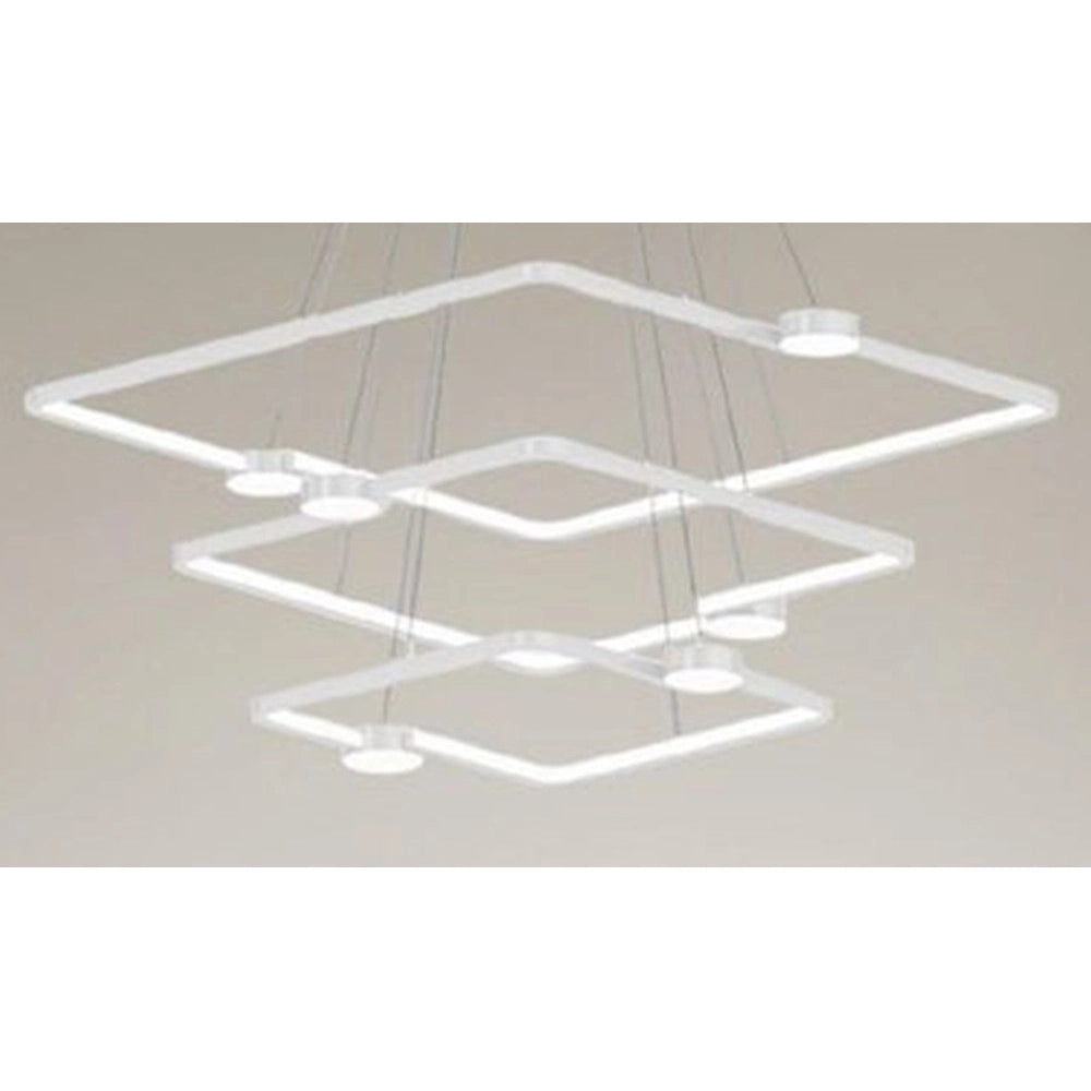 Trade Shop - Lampadario A Sospensione Led 112w 3 Quadrati Con Telecomando Design Moderno Bianco 71224 -