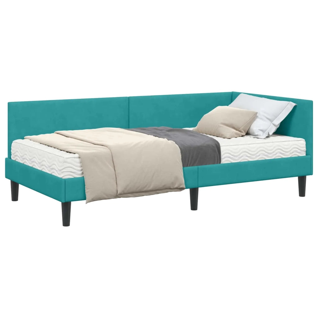 Struttura Letto Angolare con Materasso 2 pz-Giroletto con materasso Turchese Velluto 396223
