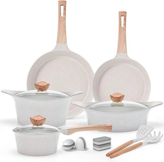 Set di pentola inductiva con coperchio Pentola in granito con trattamento antiaderente Set di pentole PFOA-free 11 pezzi con pentola per frittate pentola per zuppe pentola in acciaio pentola in acciaio