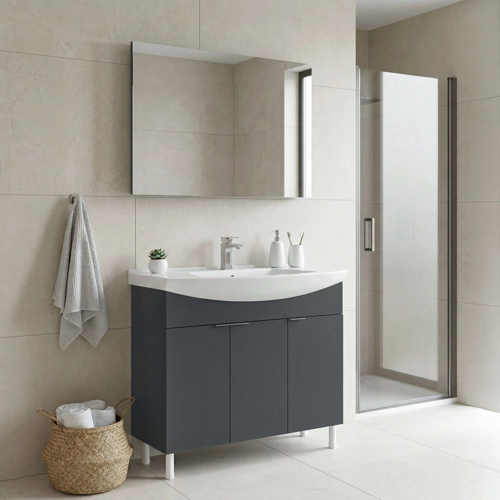 Set mobile lavabo con specchio (2 pezzi) "Purus 100" - 100 x 50 x 83 cm - Antracite opaco
