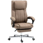 Sedia da Ufficio Massaggiante con Poggiapiedi e Telecomando, in Tessuto Effetto Lino, 65x61x108-118 cm, Marrone
