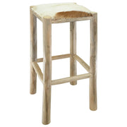 Sgabello da Bar in Pelle di Capra e Legno Massello di Teak 244544