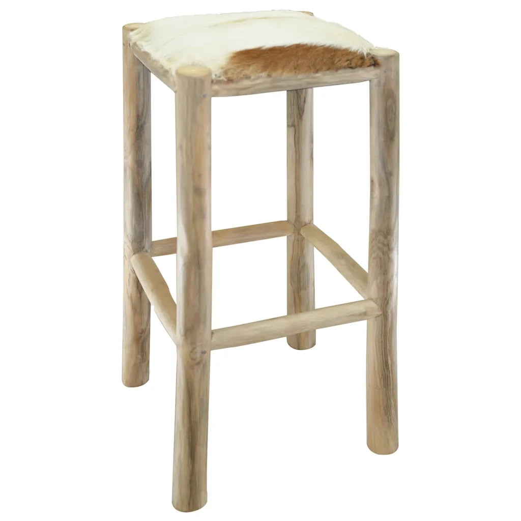 Sgabello da Bar in Pelle di Capra e Legno Massello di Teak 244544
