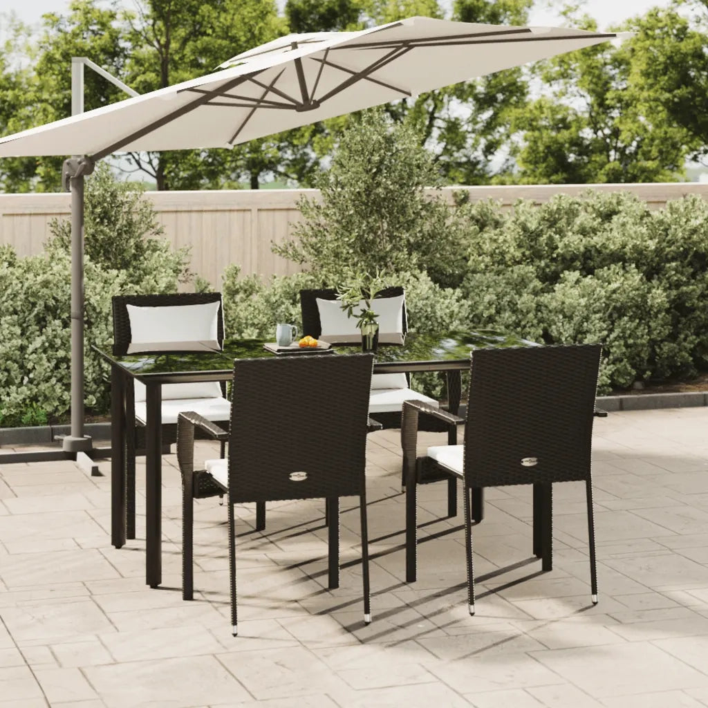 Set da Pranzo da Giardino 5 pz Nero con Cuscini in Polyrattan 3185110