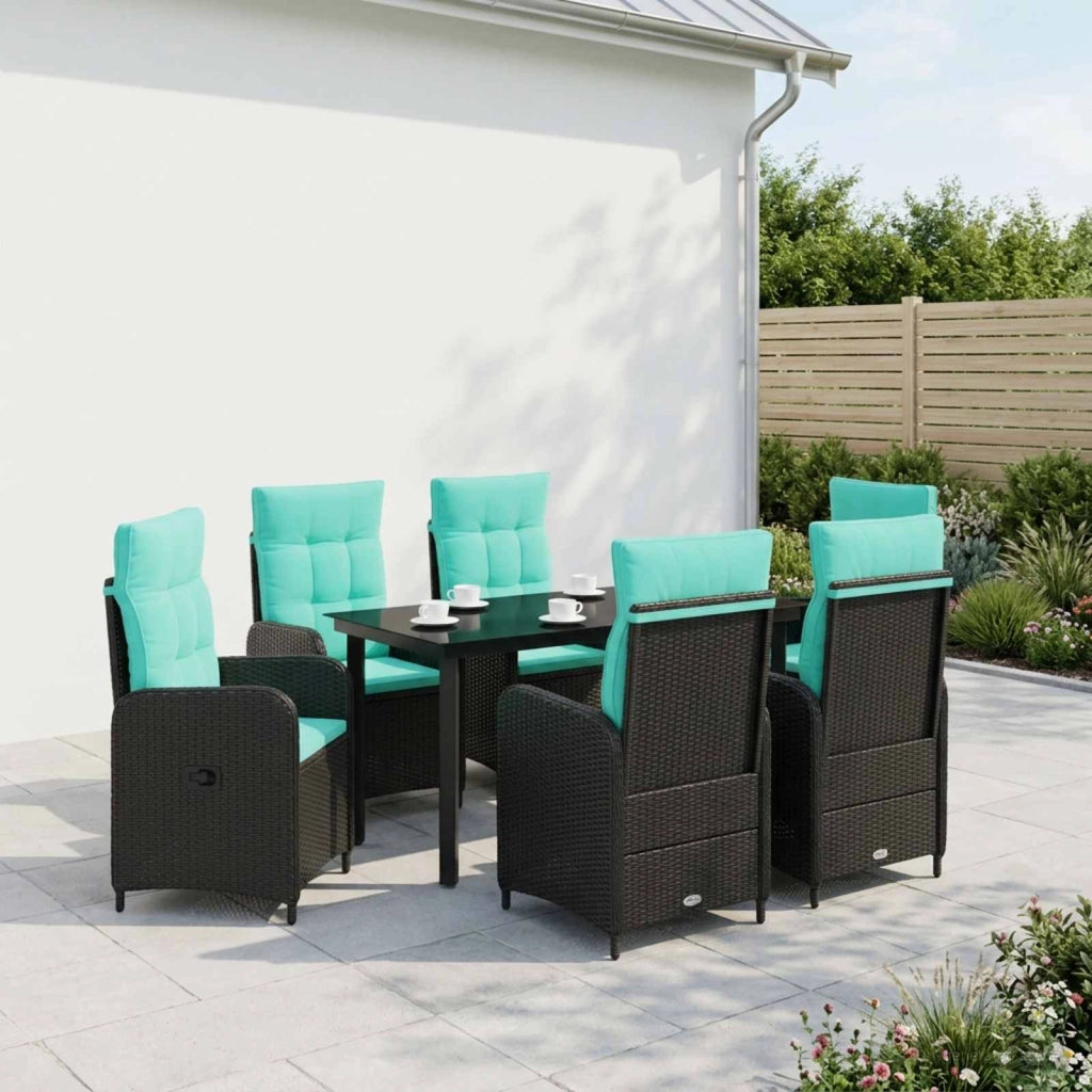 Set da Pranzo per Giardino 7 pz Nero e Turchese 3422483