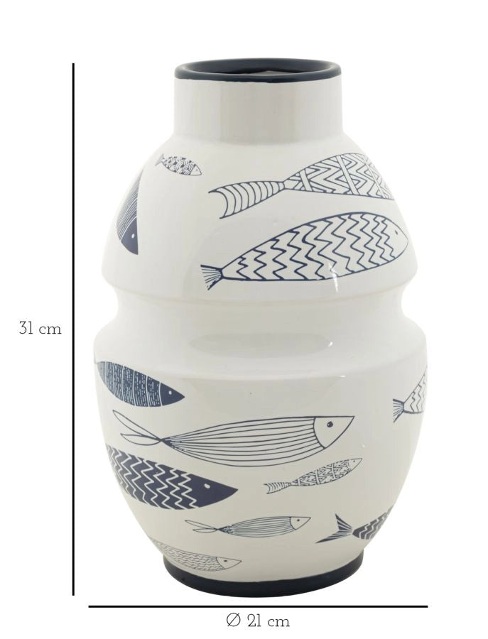 Vaso Ceramica Fish Ø21x31 cm in Ceramica Multicolor