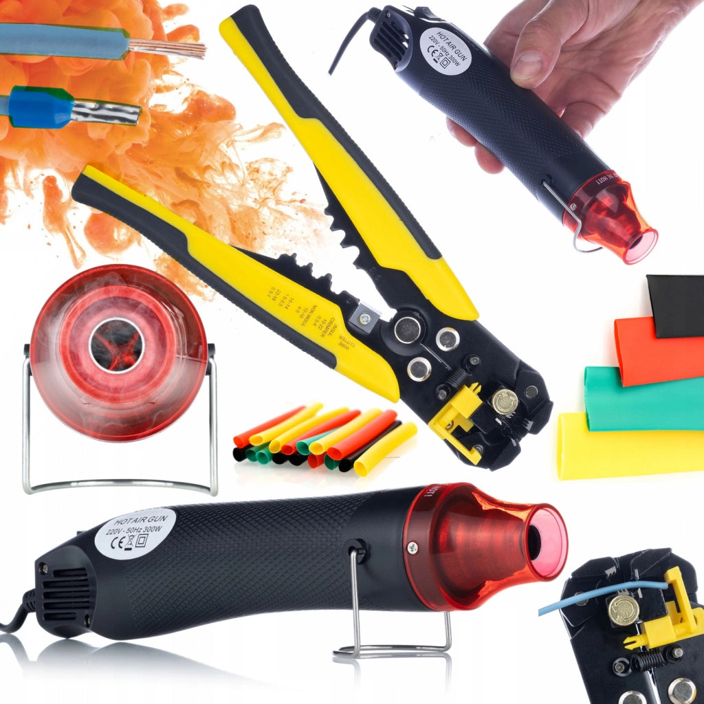 Mini Pistola Termica Hot-air 300W – Set con Spelafili Automatico e Crimpatrice + 164 Tubetti Termorestringenti