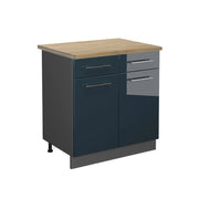 Mobiletto base per cucina Fame-Line Blu scuro lucido/Antracite 80 cm, PL Rovere Vicco
