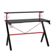 Scrivania da Gaming con Ripiano Monitor, Scrivania per Computer Porta PC con Gancio e Portabicchieri Nera e Rossa, 120x60x97cm
