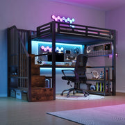 Letto a Soppalco con Scrivania ¨C Xylo ¨C Nero, Metallo, LED, 90x200