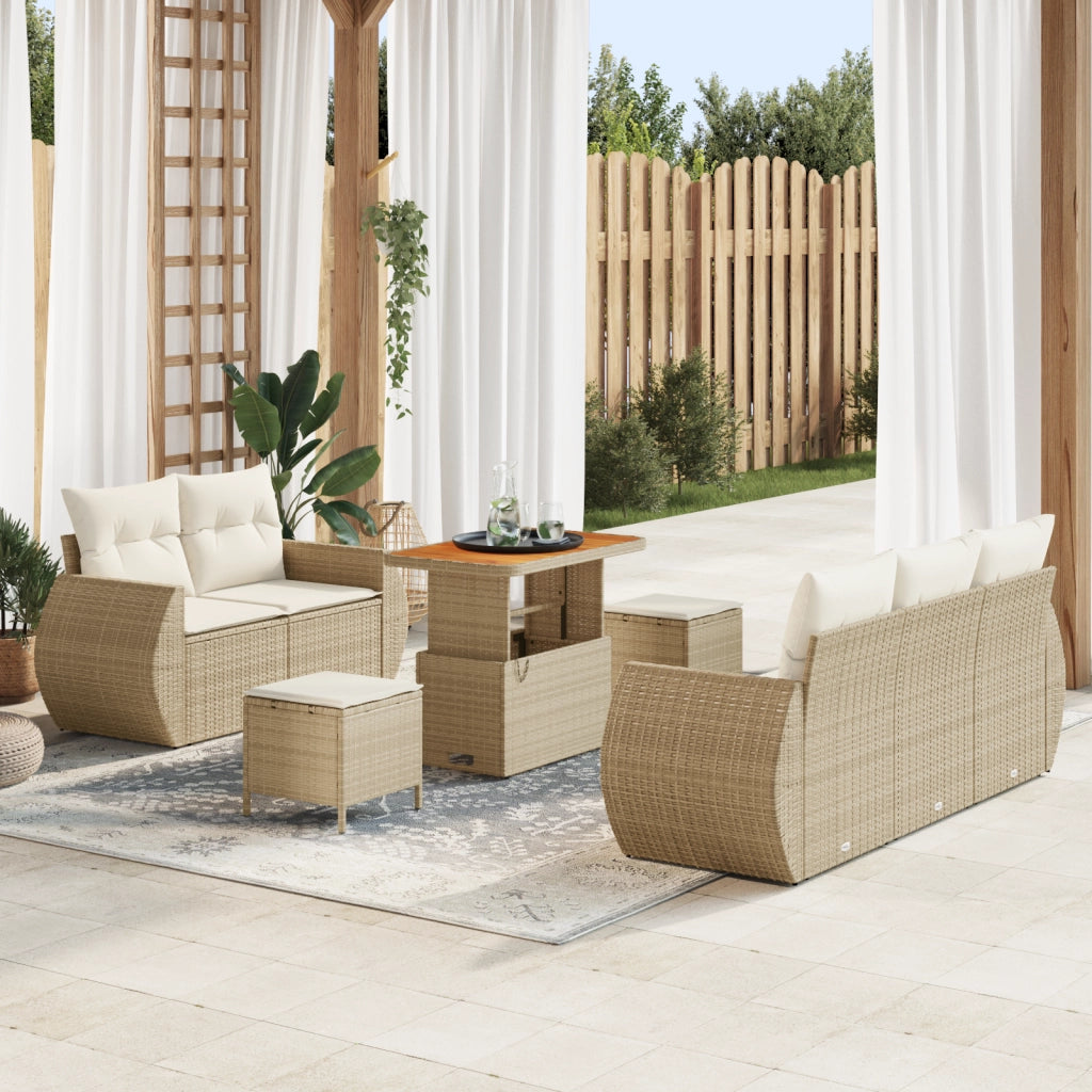 Set di SofÃ  da Giardino 8 Pezzi con Cuscini Beige Rattan Polietilene Acacia