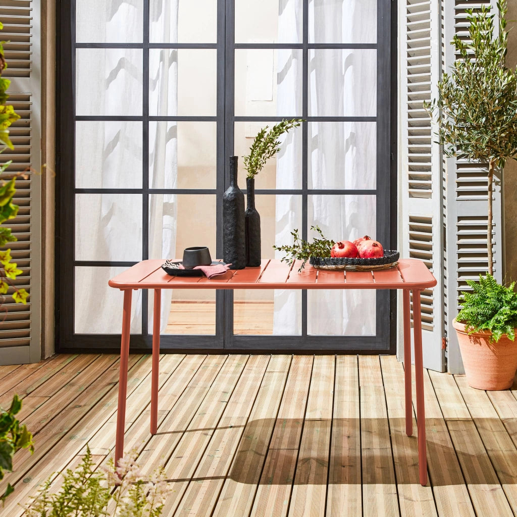 Tavolo da giardino in acciaio, 4 posti, 120cm, rosa tostato