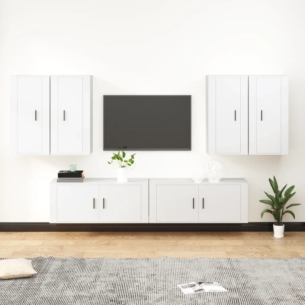 Set di Mobili Porta TV 6 pz | Armadietto TV | Mobile Porta TV Bianco in Legno Multistrato