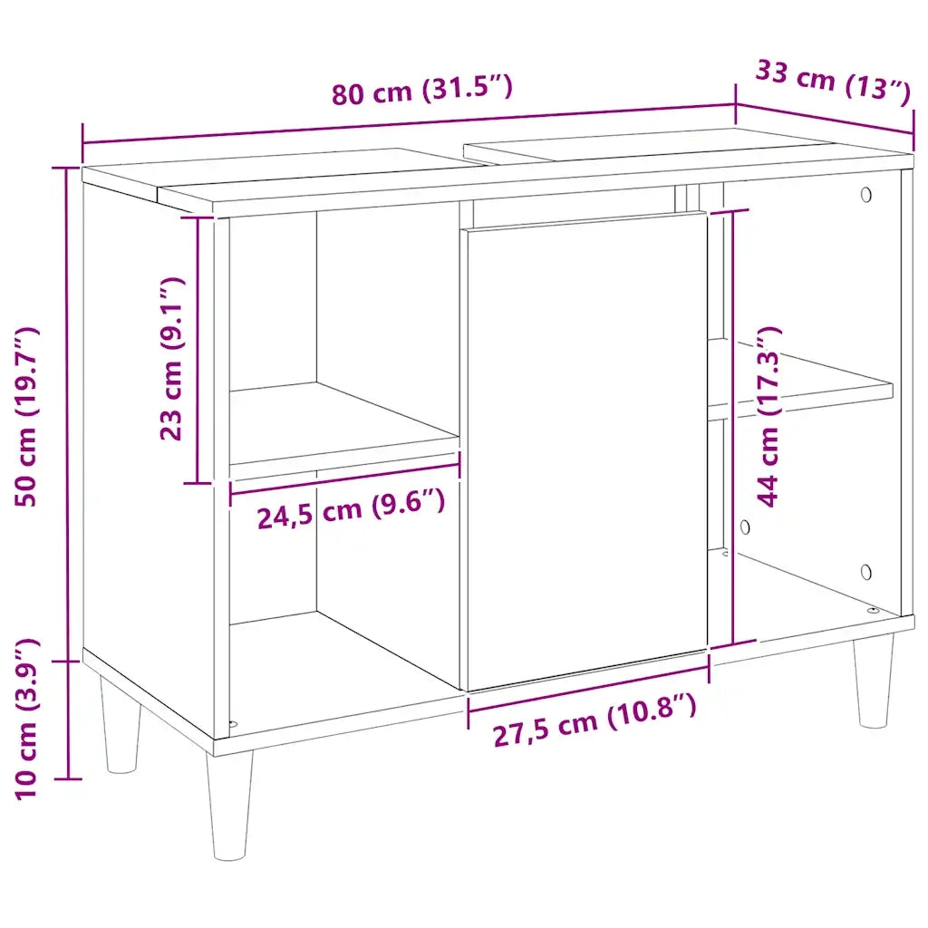 Mobile da Bagno Rovere Artigianale 80x33x60cm Legno Multistrato 857134