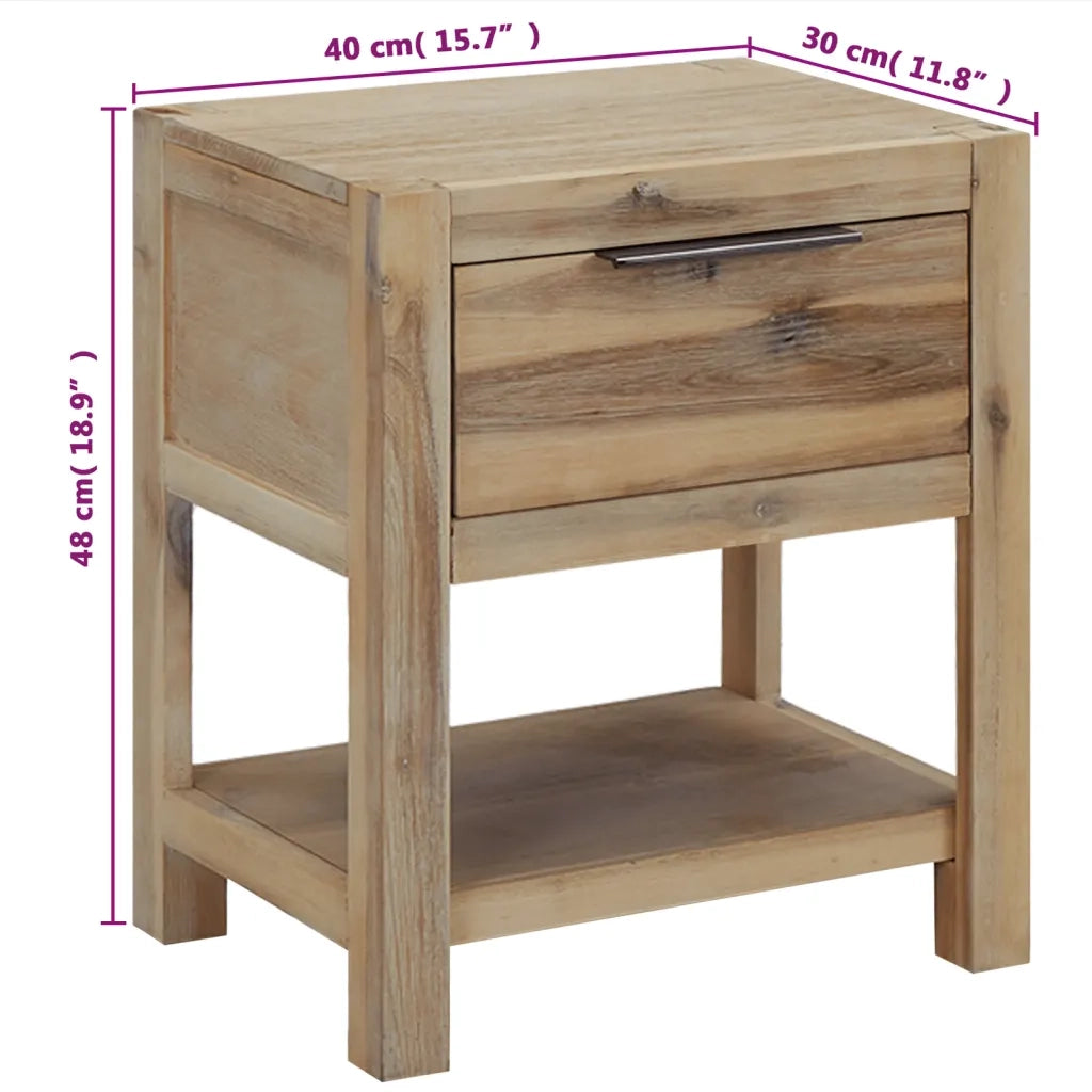 Comodino | Armadio da Notte | Mobiletto da notte con Cassetto 40x30x48 cm in Legno Massello di Acacia