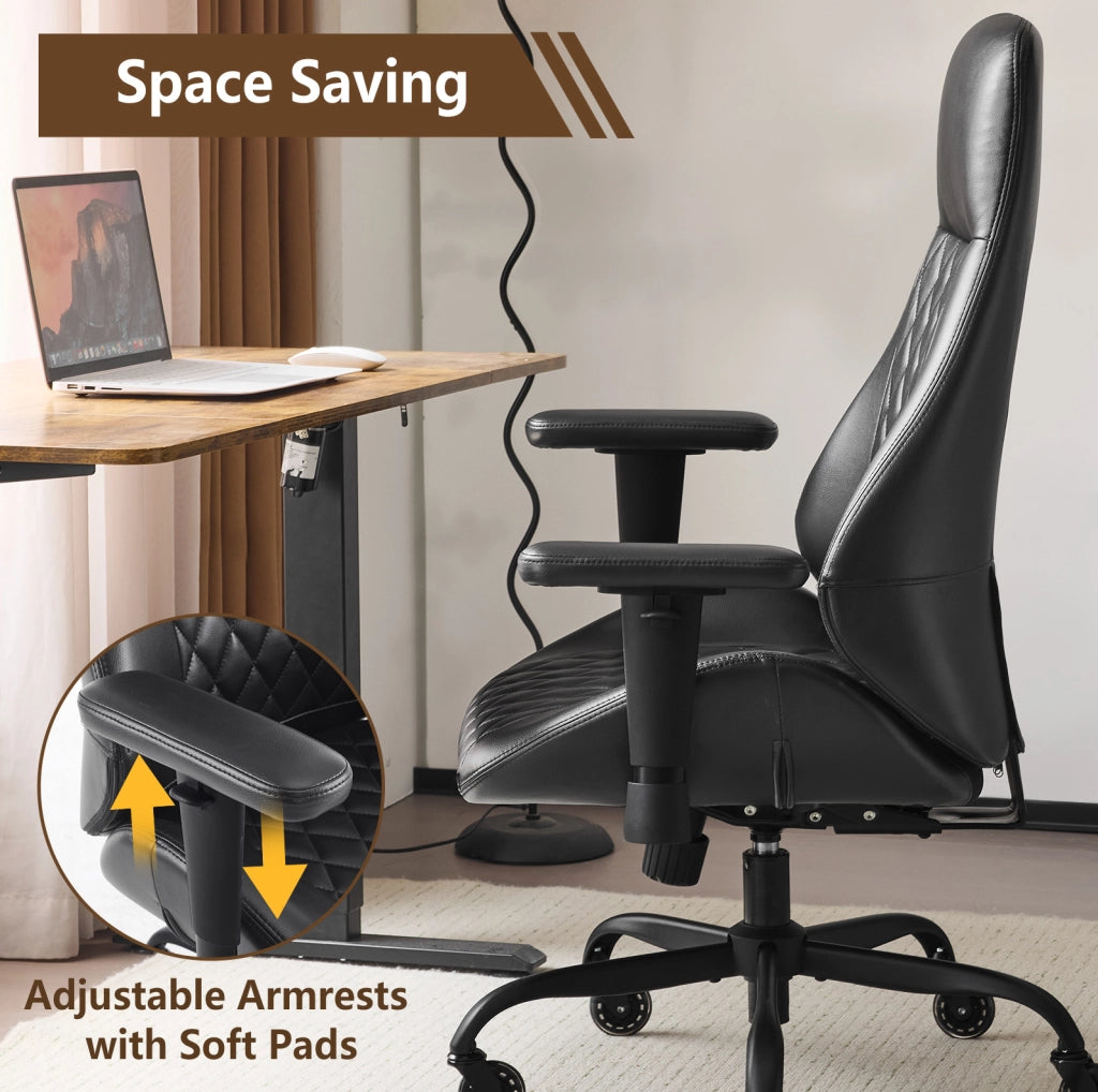Sedia da ufficio ergonomica con ruote; braccioli regolabili; in pelle nera
