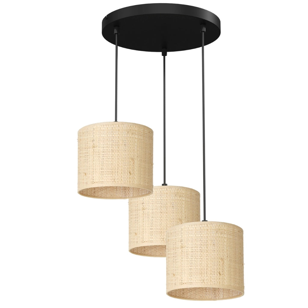 Lampada a sospensione rattan 3 luci crema Ø45 Luminex