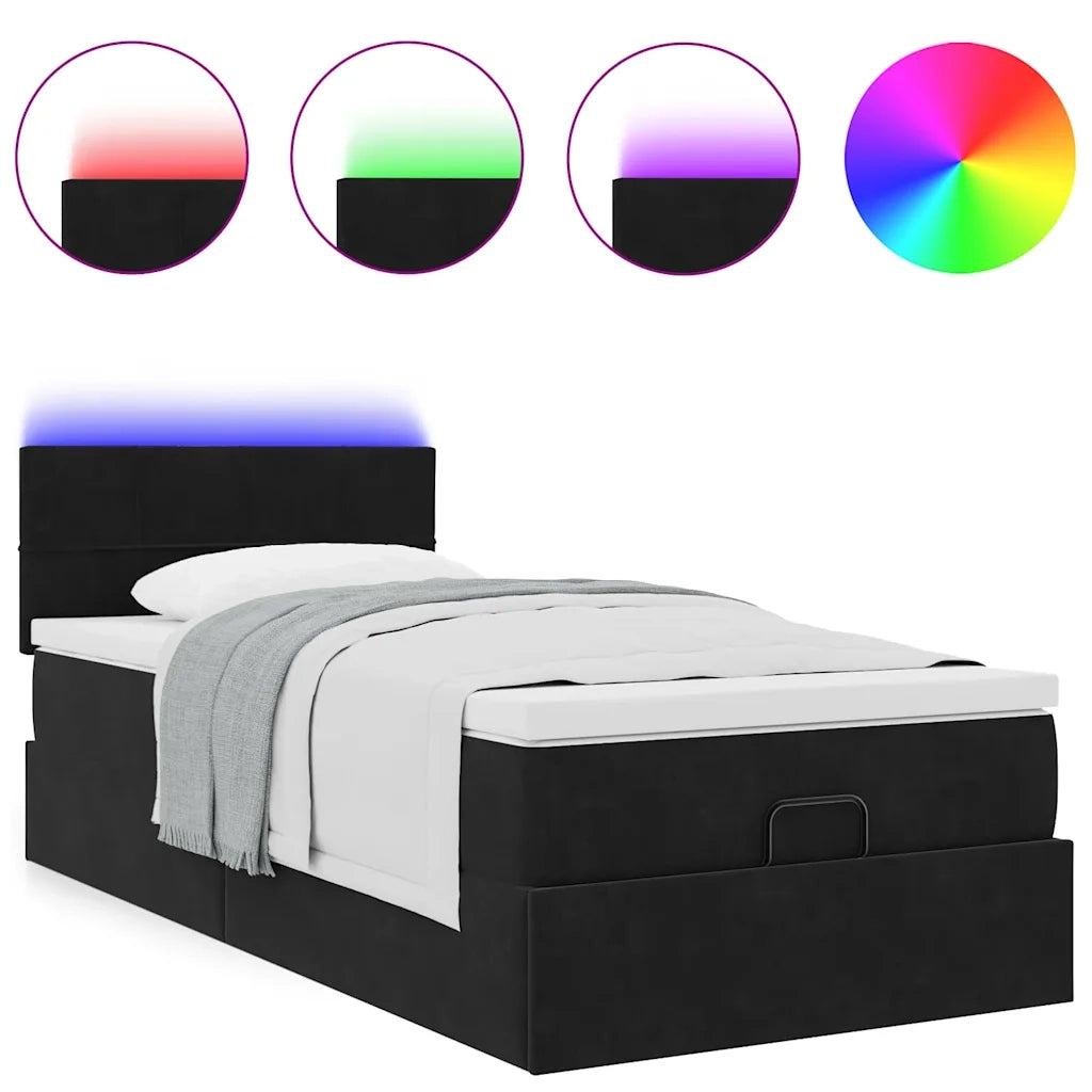 vidaXL Pouf Letto con Materasso e LED Nero 80x200cm in Velluto