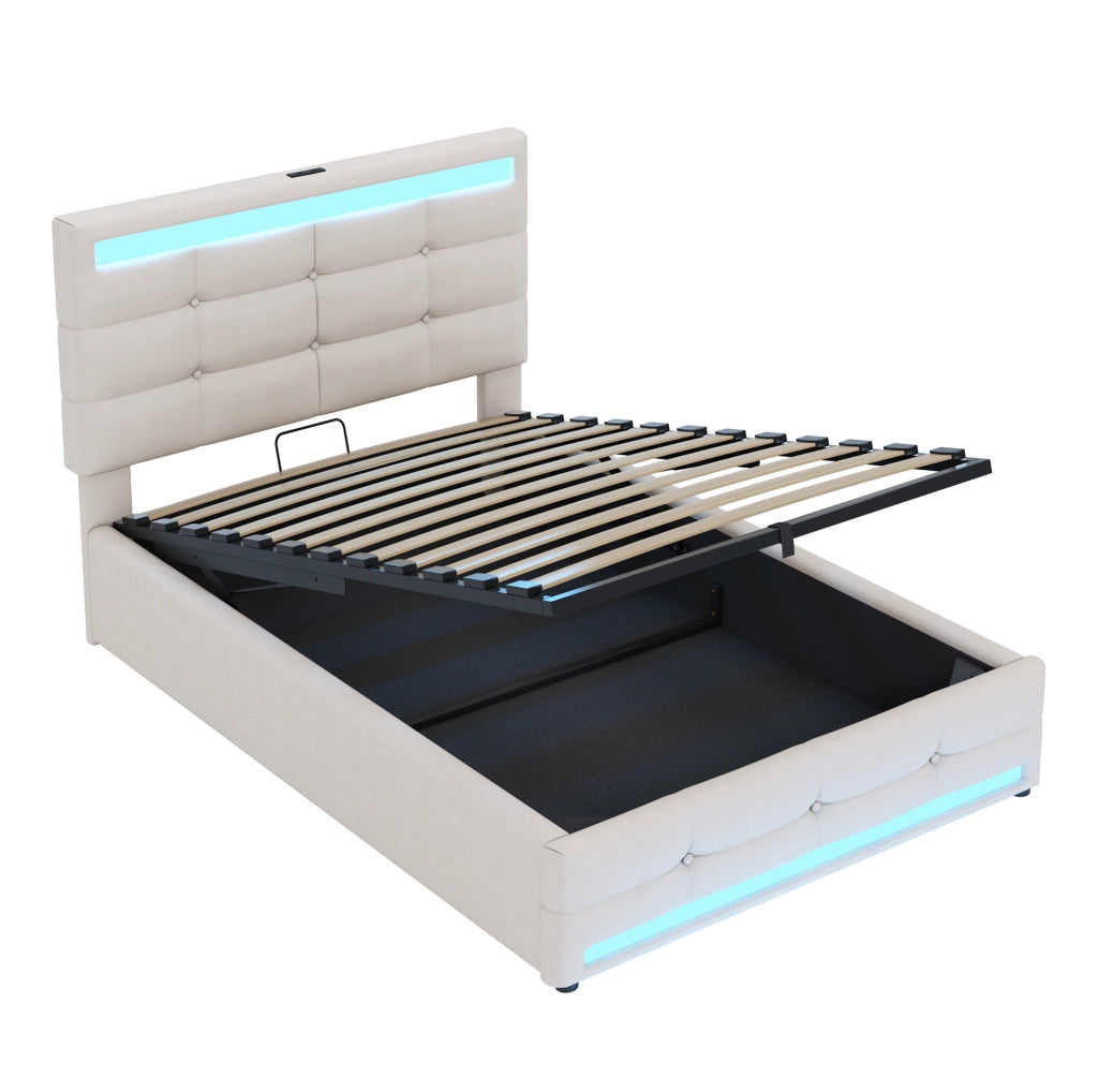 Letto imbottito 90x200 con luci LED RGB, USB e testiera regolabile