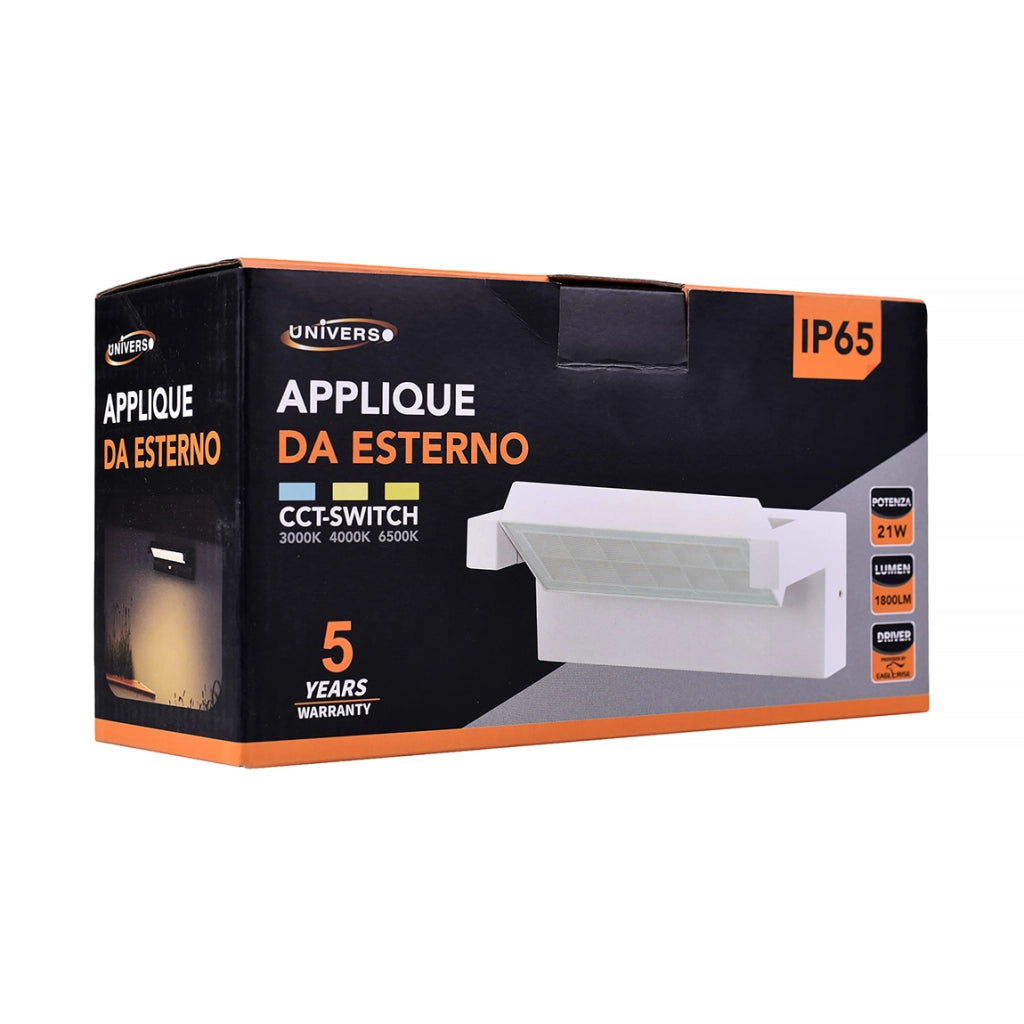 APPLIQUE LED BIANCO 21W DA ESTERNO IP65 - ILLUMINAZIONE REGOLABILE CON CCT SWITCH 3000K - 4000K - 6500K