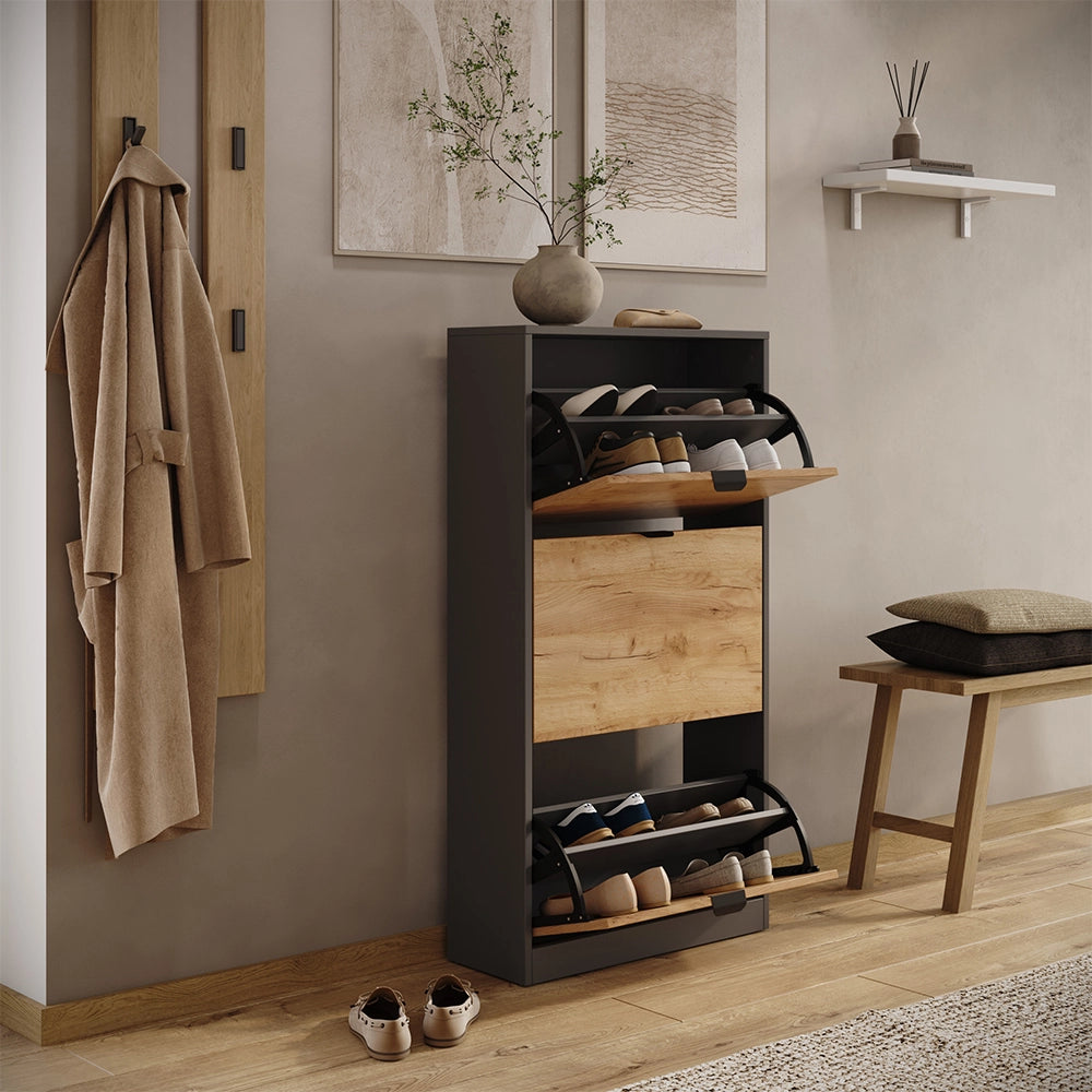 Scarpiera da ingresso Gizmo Rovere dorato/Antracite 59 x 112 cm con 3 scomparti Vicco