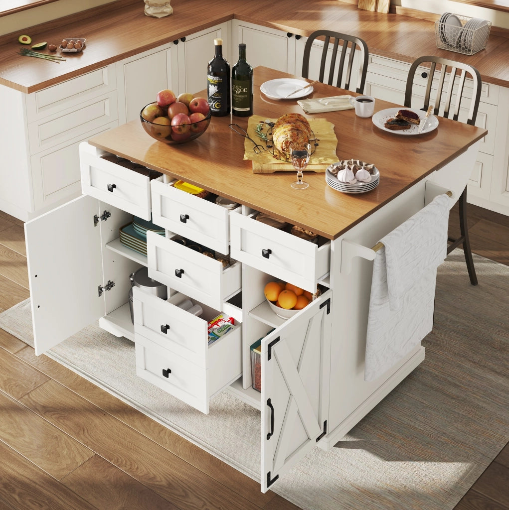 Isola da cucina pieghevole in MDF e metallo bianca
