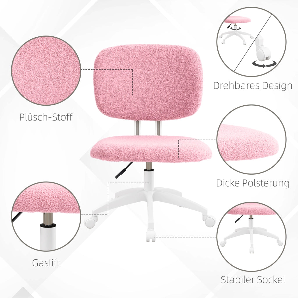Sedia da ufficio ergonomica girevole senza braccioli con schienale medio, altezza regolabile, in poliestere rosa