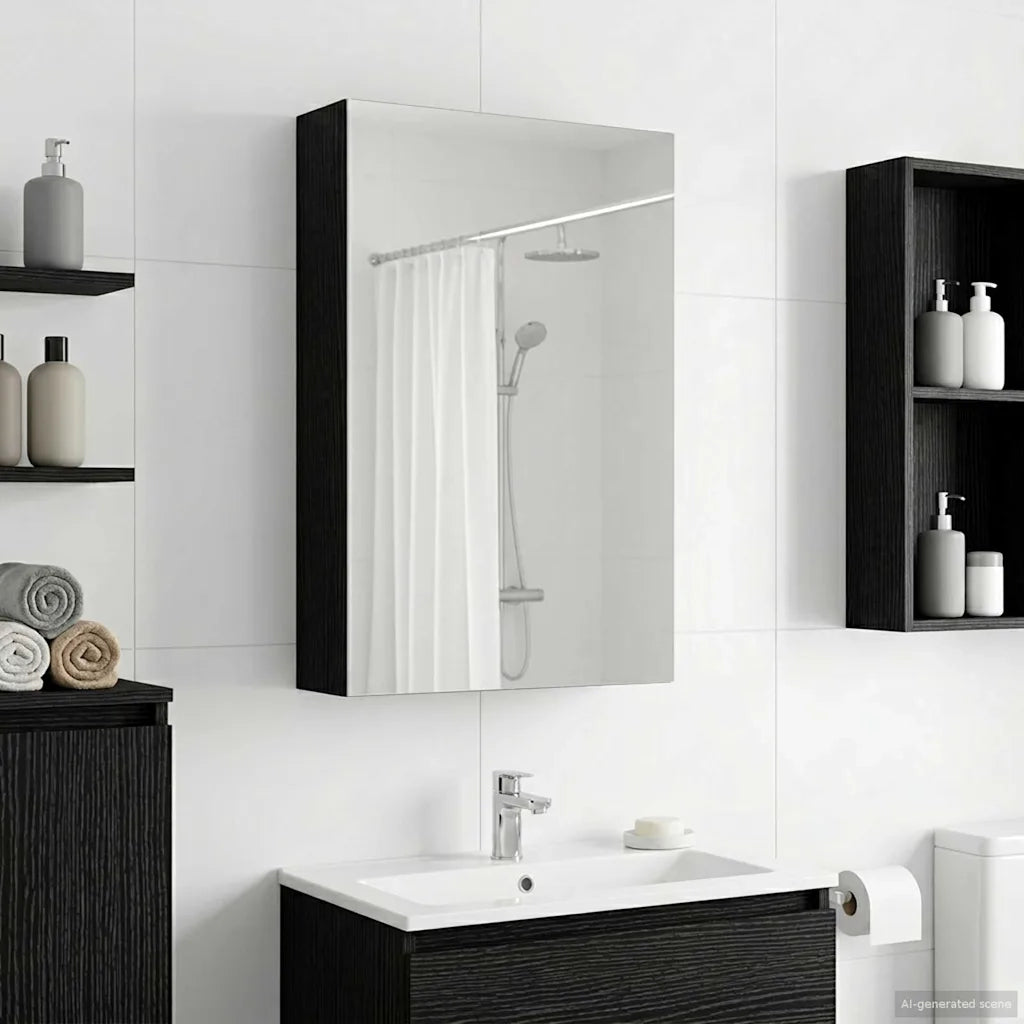 Mobiletto per specchio da bagno Rovere Nero 30 x 10,5 x 50 cm