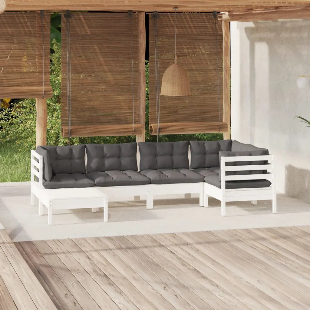 Set Divani da Giardino 6 pz con Cuscini Bianchi Legno di Pino cod mxl 44905