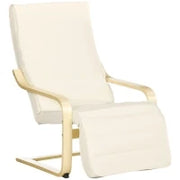 Poltrona Relax con Poggiapiedi a 5 Livelli e Poggiatesta, Legno di Betulla e Tessuto, 66,5x94x100 cm, Crema