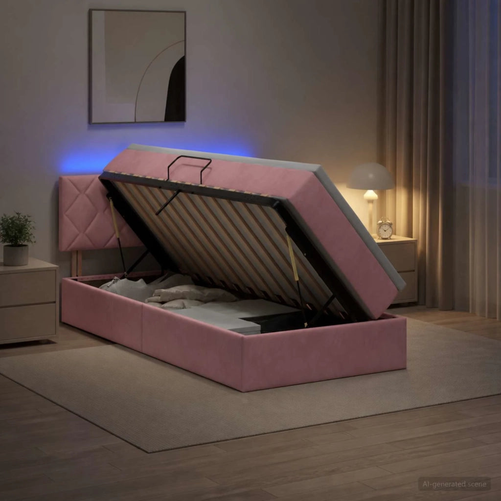 Letto con contenitore LED e materasso Rosa 90 x 190 cm Velluto 3459281
