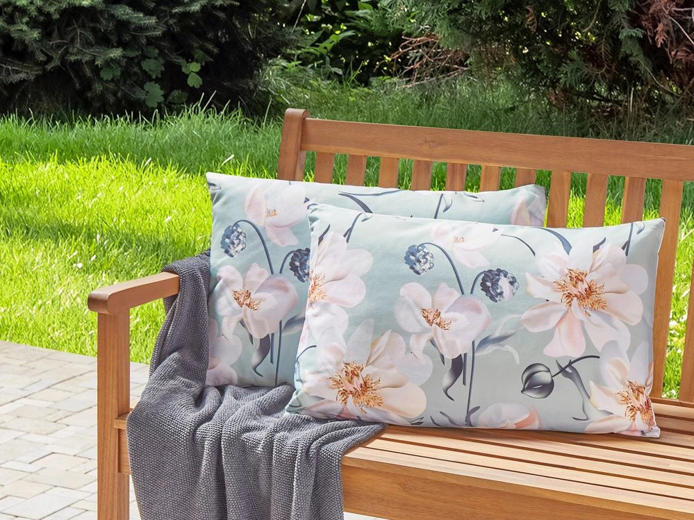 Set di 2 cuscini da esterno in tessuto di poliestere blu con motivo floreale 40 x 60 cm giardino terrazzo eleganti