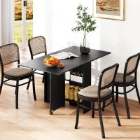 Tavolo Pieghevole in Legno per 4-6 Persone con Ruote, 75x140x74cm, Nero