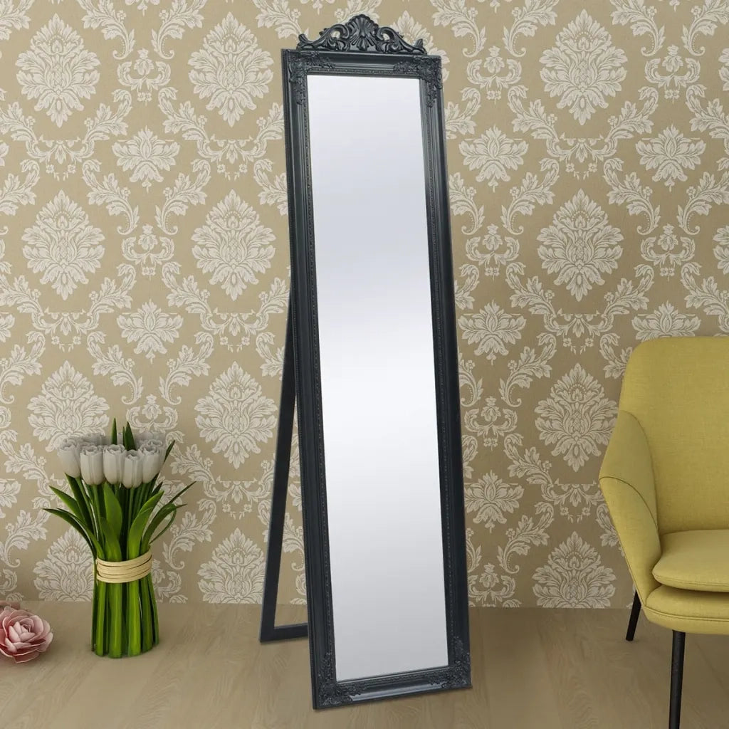 Specchio Autoportante Stile Barocco-Specchio Decorativo 160x40 cm Nero